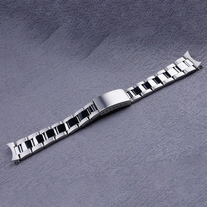 Cinturino per orologio da 19 mm, lucidatura argento, estremità curva e cava, stile Oyster, per SEIKO 5 SNXS73 75 77 79 80 81 SNFF05 SNXG47