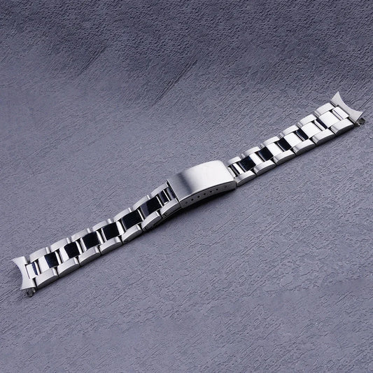 Cinturino per orologio da 19 mm, lucidatura argento, estremità curva e cava, stile Oyster, per SEIKO 5 SNXS73 75 77 79 80 81 SNFF05 SNXG47