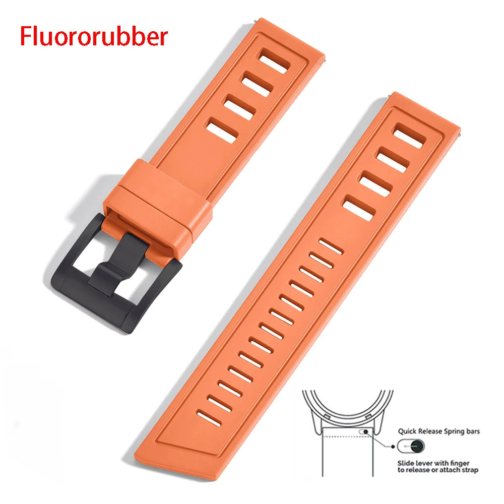 New heavy duty FKM watch strap 20mm 22mm quick release waterproof fluoro rubber watch band 5mm thick unisex suitable for dive sport watch