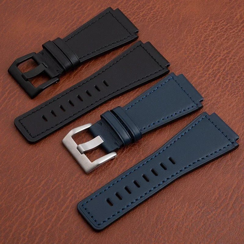 Bracelet de montre en cuir véritable de haute qualité, 34x24mm, convexe, pour Bell Strap Ross BR-01 BR-03, avec boucle à ardillon