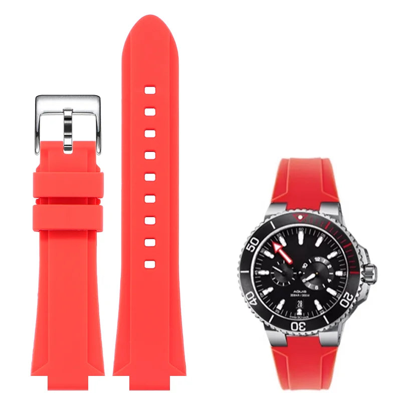 Cinturino in gomma siliconica con interfaccia convessa 24*11 per orologio subacqueo ORIS AQUIS, cinturino impermeabile con fibbia pieghevole