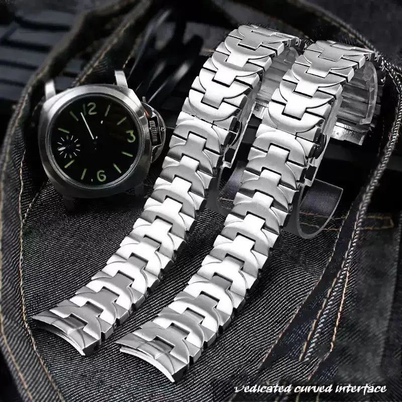 Pour Panerai Luminor série argent noir 24 22mm Pam 441111   Bracelet de montre en acier inoxydable solide antirouille pour hommes d'affaires en plein air