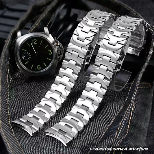Pour Panerai Luminor série argent noir 24 22mm Pam 441111   Bracelet de montre en acier inoxydable solide antirouille pour hommes d'affaires en plein air