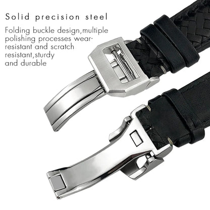 Bracelet de montre tissé en cuir de vachette pour IWC, bracelet de montre en cuir véritable, extrémité incurvée, marque de pilote portugaise, haute qualité, 20mm, 21mm, 22mm