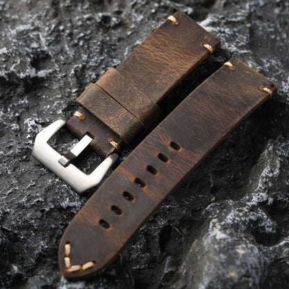 Men's Vintage Handmade Watch Strap, Top Layer, Thickened, Handcrafted, Dark Brown, Fits GT3 4, 20mm, 21mm, 22mm, 23mm, 24mm, 26mm