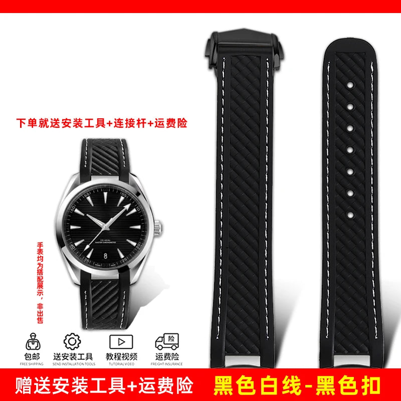 Correa de reloj de caucho y silicona, 20mm, adaptable a Omega Seamaster 300 AT150, para Rolex, negro, verde, Water Ghost, cierre desplegable