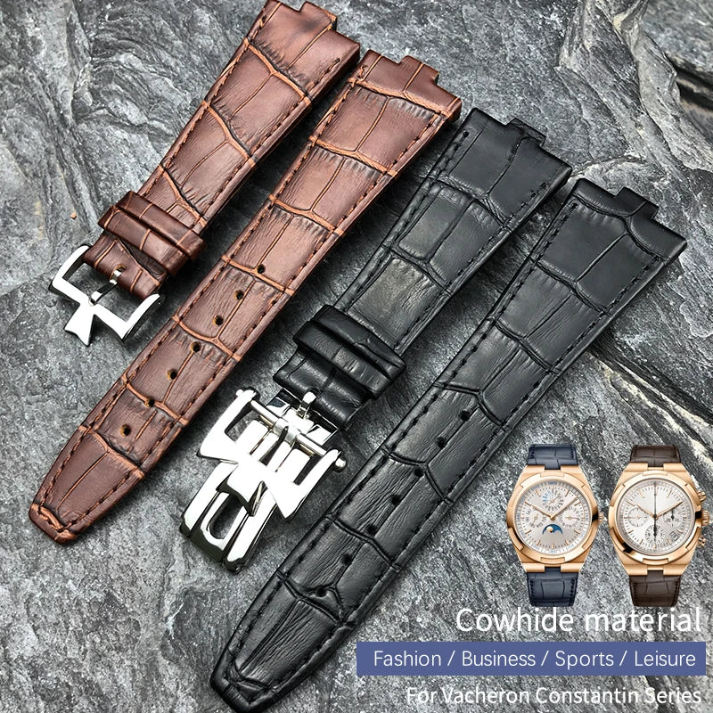 Remplacement du bracelet de montre en cuir de vachette véritable pour homme, VachAnderConstantin, cuir de veau d'outre-mer, noir, bleu, marron, bracelet, 25mm x 9mm
