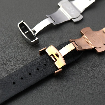 316L Stainless Steel Butterfly Buckle, 16 18 20MM Silver Rose Gold, Double Push Leather Strap Buckle, Watch Accessories