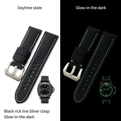 22mm 24mm 26mm Watch Strap for Panerai Luminor PAM01661, Black and Blue Nylon Fabric, Genuine Leather Canvas, Screw Pin Buckle