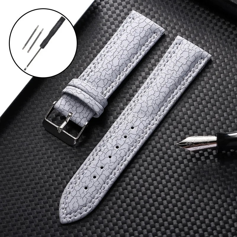 Vegan Synthetic Leather Watch Strap - Crack Pattern - Black Buckle