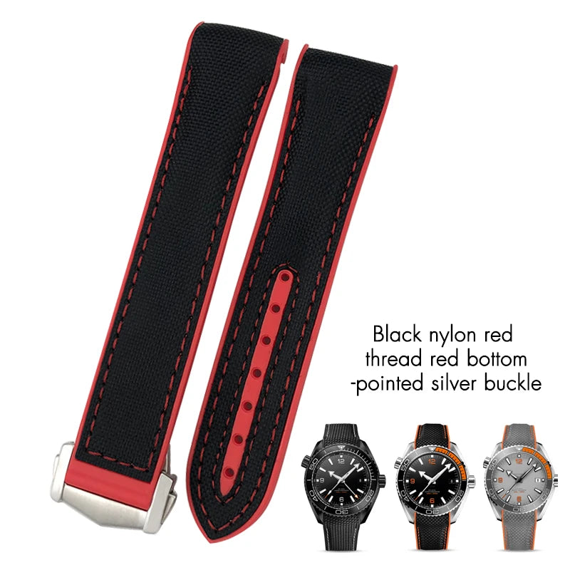 Bracelet de montre en caoutchouc et Nylon, 19mm 20mm 21mm 22mm, adapté à Omega Seamaster Diver 300 Planet Ocean 600M Seiko Orange