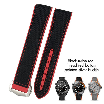 Bracelet de montre en caoutchouc et Nylon, 19mm 20mm 21mm 22mm, adapté à Omega Seamaster Diver 300 Planet Ocean 600M Seiko Orange