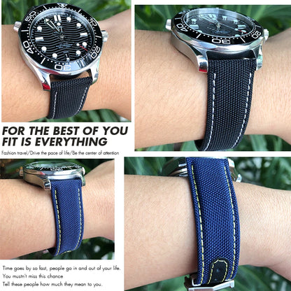 Canvas and Leather Watch Strap, 20mm, 22mm, 19mm, 21mm, for Omega Watch, Seamaster, Diver 300 Moon, AT150 AQUA TERRA, Nylon Bracelet Tools