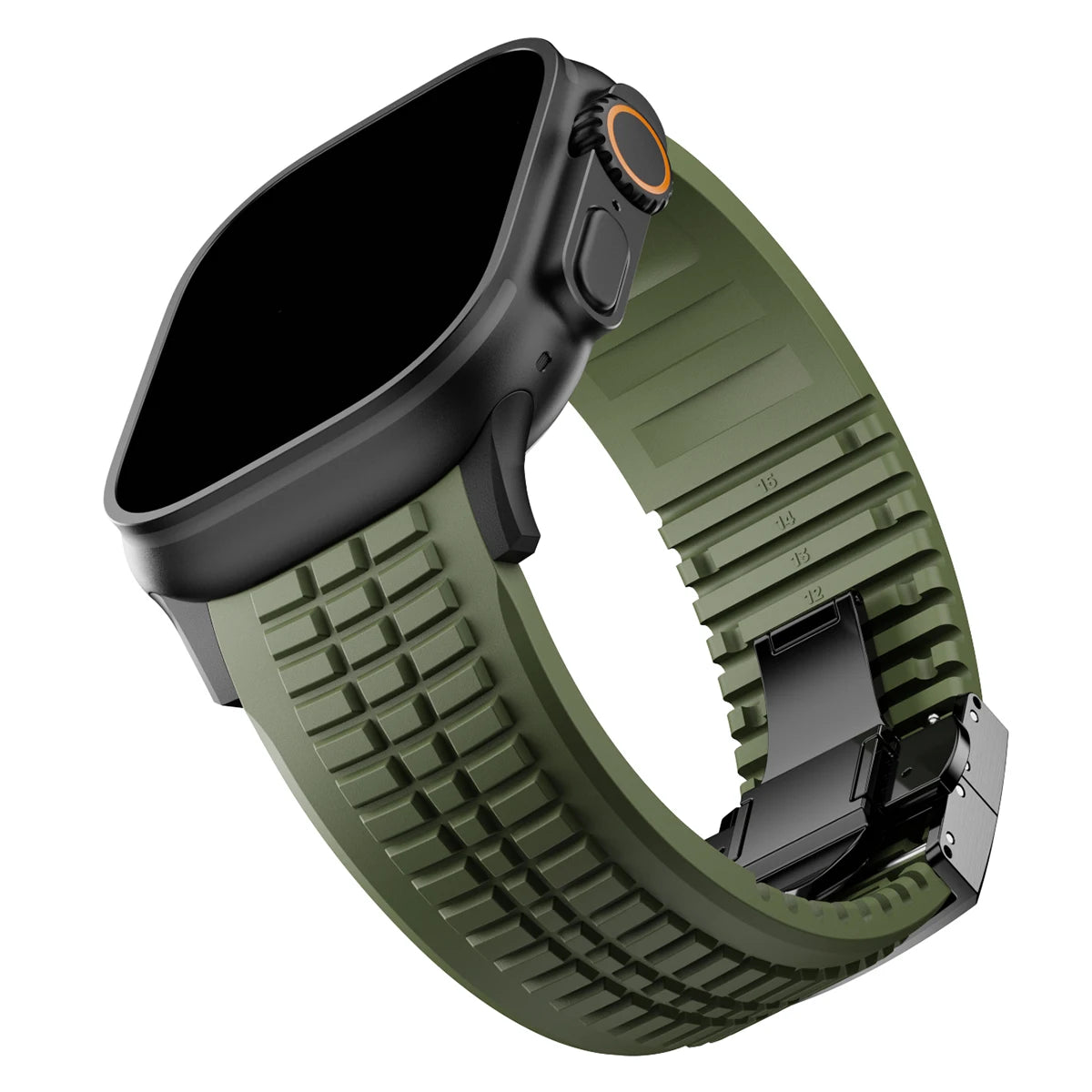 Silicone Sport Band for Apple Watch Ultra 2, 49mm 46mm 45mm 44mm, Luxury Metal Bracelet for iWatch Series 10 9 8 7 6 5 4 Se
