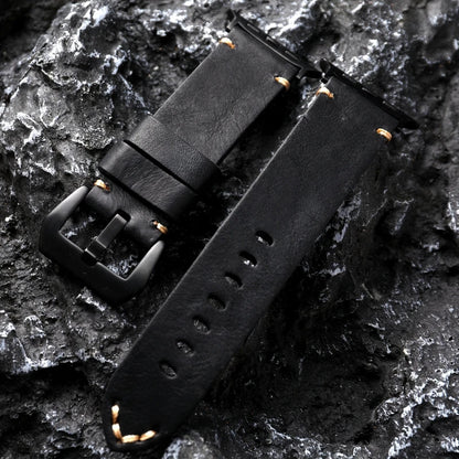 Cinturino per orologio da uomo in pelle bovina fatto a mano per Iwatch, nero e marrone, per Apple Watch 8/7 Ultra, spessore 45 49MM