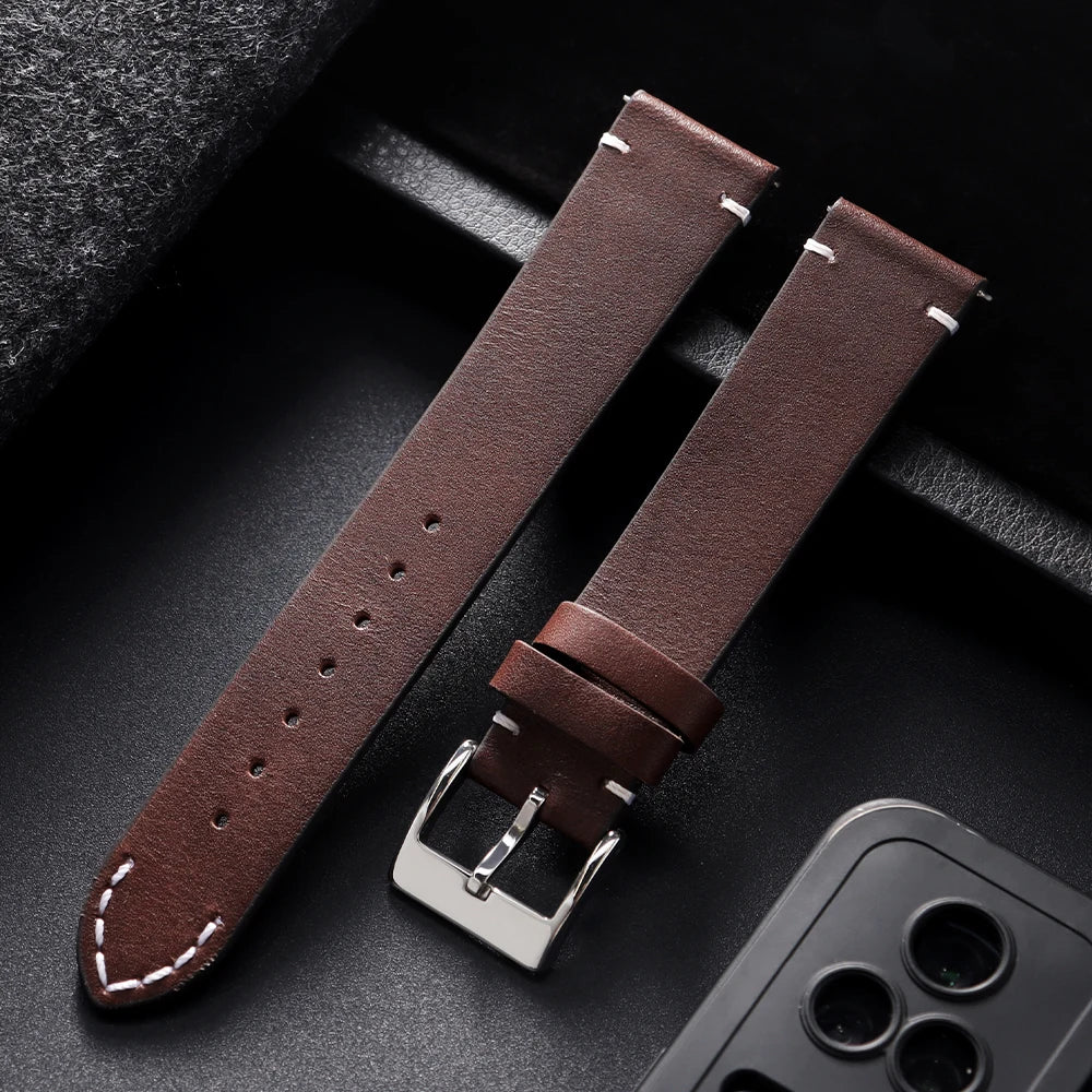 Bracelet de montre en cuir de veau véritable, à dégagement rapide, 12/14/16/18/20/22/24mm, accessoires universels pour hommes et femmes