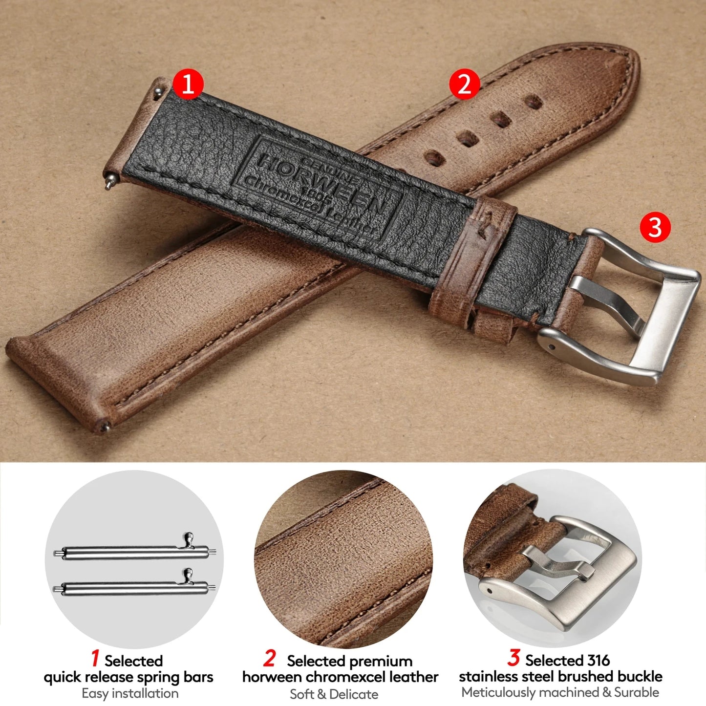 Hemsut cinturini per orologi in vera pelle HORWEEN cinturini in pelle Chromexcel fatti a mano 18mm 19mm 20mm 21mm 22mm