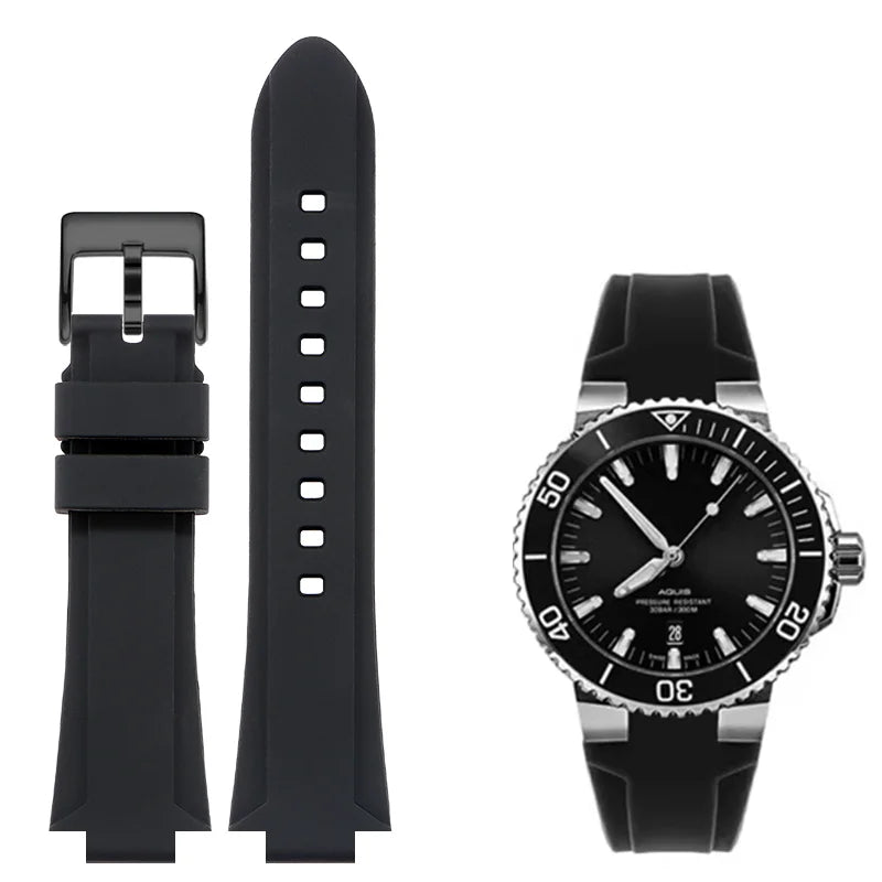 Cinturino in gomma siliconica con interfaccia convessa 24*11 per orologio subacqueo ORIS AQUIS, cinturino impermeabile con fibbia pieghevole