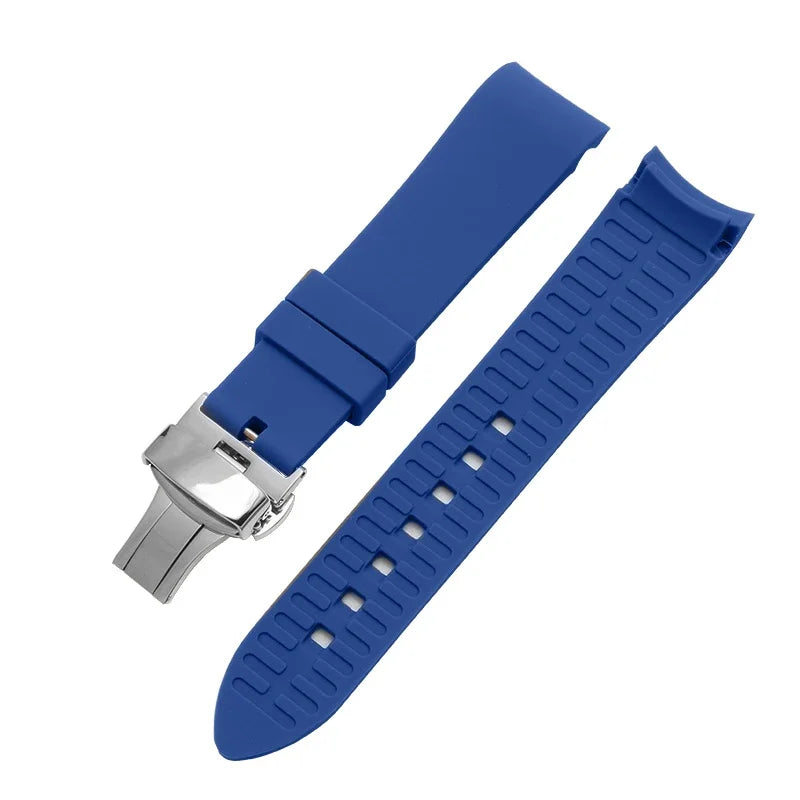 Bracelet de montre en Silicone, 18/19/20/21/22/24mm, extrémité incurvée, pour montre Rolex Water Ghost, pour Seiko, Bracelet en caoutchouc, boucle papillon