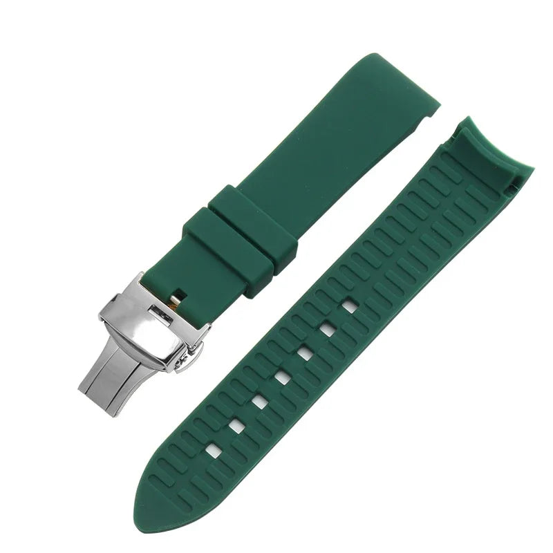 Bracelet de montre en Silicone, 18/19/20/21/22/24mm, extrémité incurvée, pour montre Rolex Water Ghost, pour Seiko, Bracelet en caoutchouc, boucle papillon