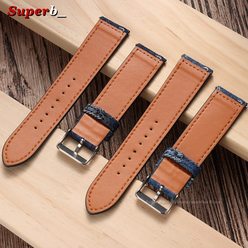 Bracelet de montre en nylon et toile de denim à dégagement rapide 20mm 22mm, bracelets universels en cuir pour Omega et Seiko avec fermoir métallique