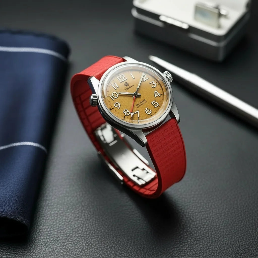 Bracelet de montre en caoutchouc fluoré, coupe sur la taille, 18/19/20/21/22mm, boucle de déploiement FKM en mosaïque, extrémité plate universelle, remplacement du Bracelet