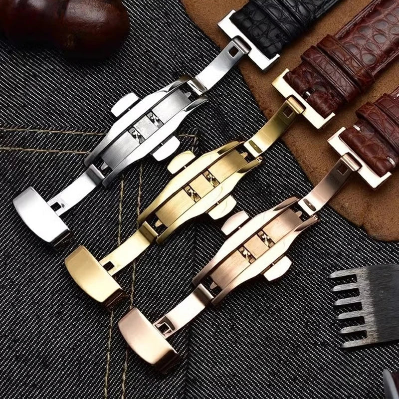 Bracelet en peau de crocodile véritable pour homme et femme, bracelet en alligator, fermoir papillon, Longines, Omega, Mido, Tissot, Rossini, 16mm, 18mm, 20mm, 22mm