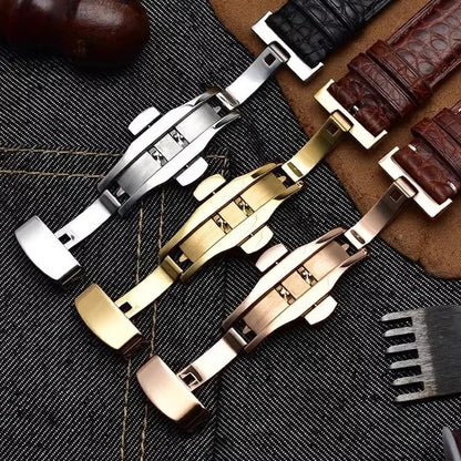 Bracelet en peau de crocodile véritable pour homme et femme, bracelet en alligator, fermoir papillon, Longines, Omega, Mido, Tissot, Rossini, 16mm, 18mm, 20mm, 22mm