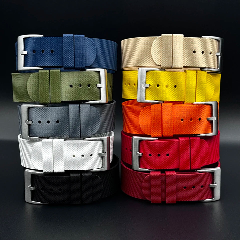 Bracelet de Montre Nato Caoutchouc Siliconé Boucle Brossé - 24,5cm