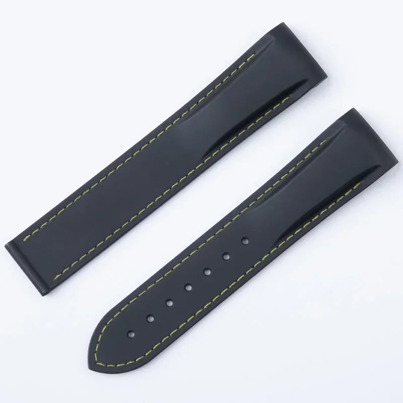 Bracelet de montre en caoutchouc FKM Fluororubber 19/20/21/22 mm à extrémités courbées pour Omega Strap 300 SEAMASTER 600 Planet Ocean Speedmaster