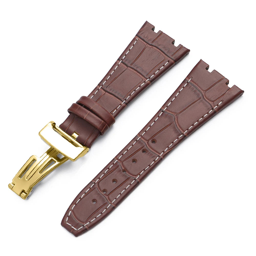 Soft Cowhide Leather Watch Strap for Audemars Piguet Royal Oak Offshore AP 15400 15703, Sweat Resistant, for Men and Women, Folding Buckle