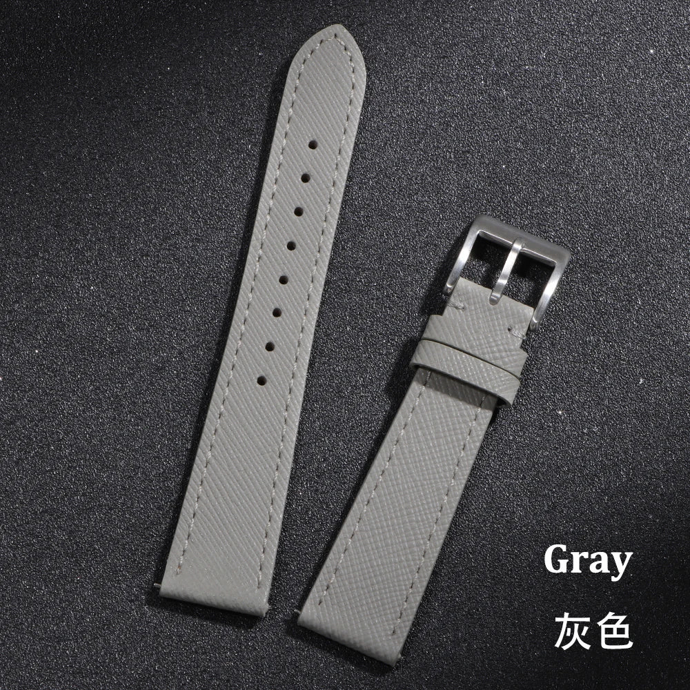 Bracelet de montre en cuir vintage cousu 18/20/22 mm, à libération rapide, universel, qualité supérieure, Saffiano, pour hommes et femmes