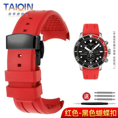 Bracelet de montre en caoutchouc FKM incurvé de haute qualité, 20 22mm, pour seiko rolex tudor Tissot, bracelet de montre pour hommes, fermoir papillon