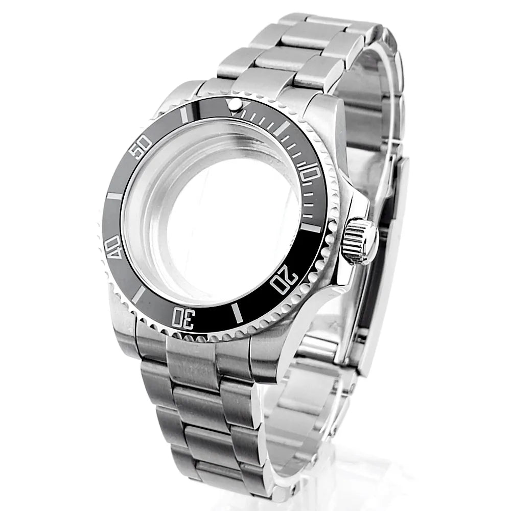 Cassa per orologio secondario in argento di alta qualità, 40,5 mm, adatta per NH-35/36, vetro zaffiro, cassa in metallo, parti e accessori resistenti all'acqua fino a 50 bar