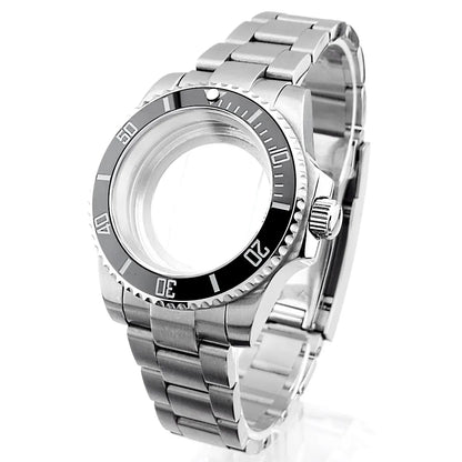 Cassa per orologio secondario in argento di alta qualità, 40,5 mm, adatta per NH-35/36, vetro zaffiro, cassa in metallo, parti e accessori resistenti all'acqua fino a 50 bar