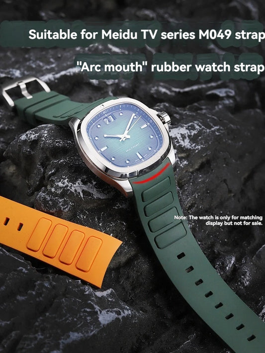 22 mm pour bracelet en caoutchouc TV Mido Multifort pour M 049526 A - Bracelet de montre fluoroélastomère à extrémité incurvée, accessoire pour hommes noir/gris