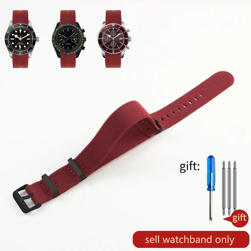 Retro Parachute Nylon Watch Strap for Rolex Tudor Biwan Omega Heuer IWC Men High-Density Knit 18 20 22mm Replacement Accessories