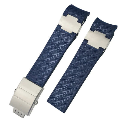 Cinturini per orologio in gomma siliconica da 22 mm compatibili con Ulysse Nardin Diver, chiusura deployante color argento o oro rosa, cinturino nero o blu