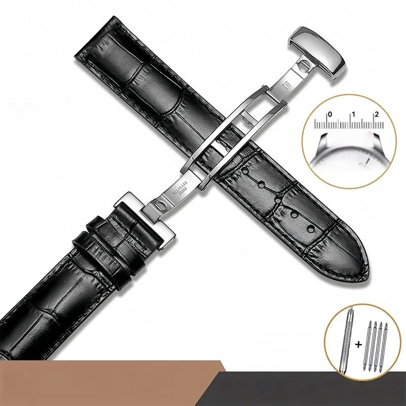 Tissot 真皮表带 - 适用于天梭 T41 力洛克、De Luca、优雅系列男士腕表，尺寸 18mm/19mm/2