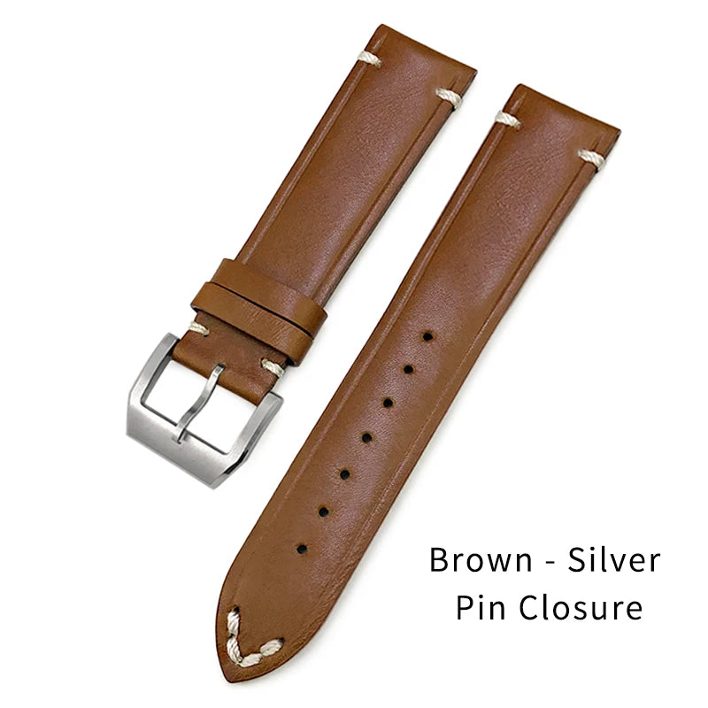 Cinturino per orologio vintage in vera pelle bovina, fatto a mano, 19mm 20mm, per Rolex Omega Seamaster Oris Divers, corona grande IWC, marrone