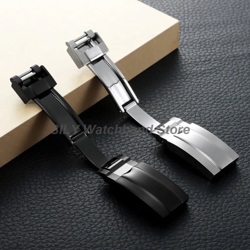 For Rolex Submariner Oysterflex Daytona GMT 9mm 16mm Stainless Steel Double Security Folding Watch Buckle Clasps Solid Watch Button