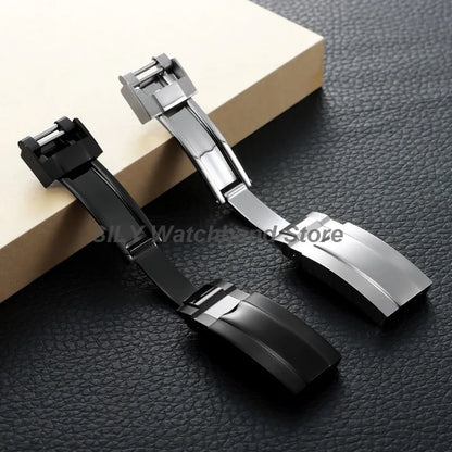 For Rolex Submariner Oysterflex Daytona GMT 9mm 16mm Stainless Steel Double Security Folding Watch Buckle Clasps Solid Watch Button