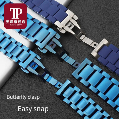Men's and Women's Blue Stainless Steel Watch Band, Metal Strap Straight End Watchband Fashion Watch, 8mm, 10mm, 12mm, 16mm, 18mm, 20mm, 21mm, 22mm
