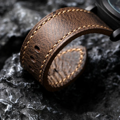 Handmade Italian Cowhide Leather Strap, Brown, 20 21 22MM 23MM 24MM 26MM, Thick Leather Watch Band for Men, Retro Style Watch Strap