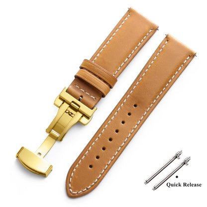 Bracelet de montre Vintage en cuir ciré à l'huile, 18mm 20mm 22mm, couche de tête universelle en cuir de vache, accessoires de Bracelet à boucle papillon