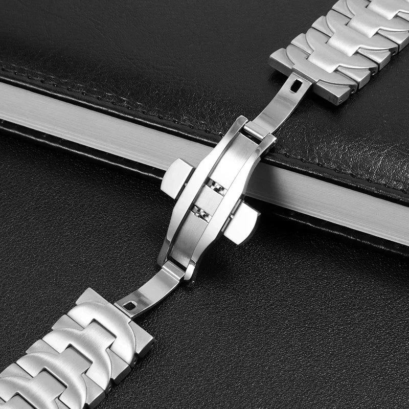 Pour Panerai Luminor série argent noir 24 22mm Pam 441111   Bracelet de montre en acier inoxydable solide antirouille pour hommes d'affaires en plein air