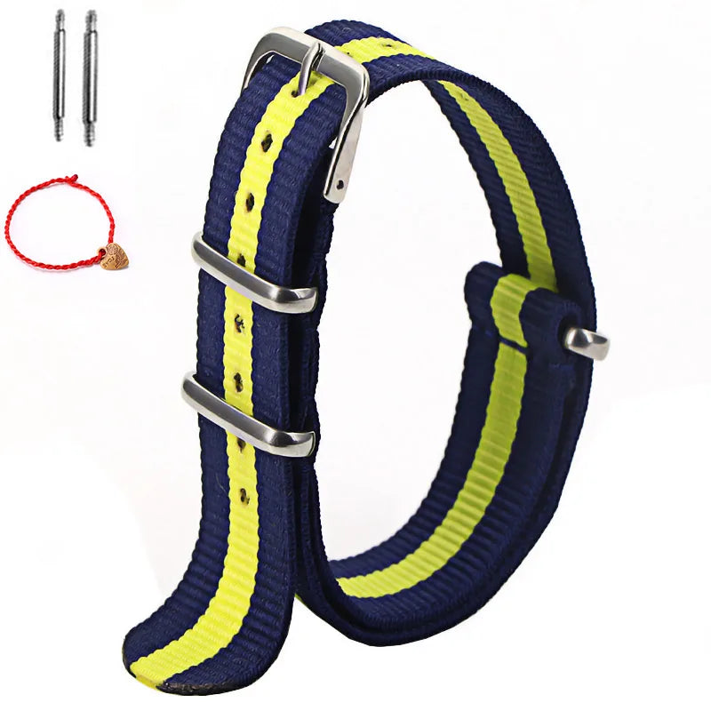 Bracelet de montre à rayures de remplacement pour hommes et femmes, en Nylon, avec boucle ardillon argentée, 16MM 18MM 20MM 22MM, bracelet à dégagement rapide