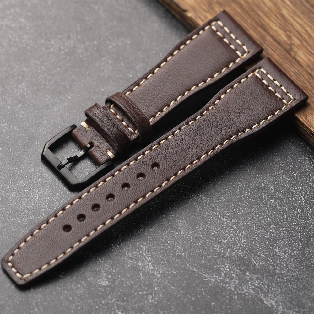 Cinturino in pelle di vacchetta con testa di pilota fatto a mano, braccialetto da uomo marrone nero 20 mm 22 mm 21 mm, cinturino per orologio in vera pelle stile vintage