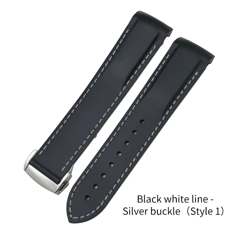 Bracelet de montre incurvé en caoutchouc, bracelet en silicone, Omega Seam84300, AT150, Speedmaster 8900, Planet Ocean, 18mm, 19mm, 20mm, 21mm, 22mm