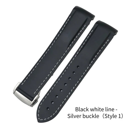 Bracelet de montre incurvé en caoutchouc, bracelet en silicone, Omega Seam84300, AT150, Speedmaster 8900, Planet Ocean, 18mm, 19mm, 20mm, 21mm, 22mm